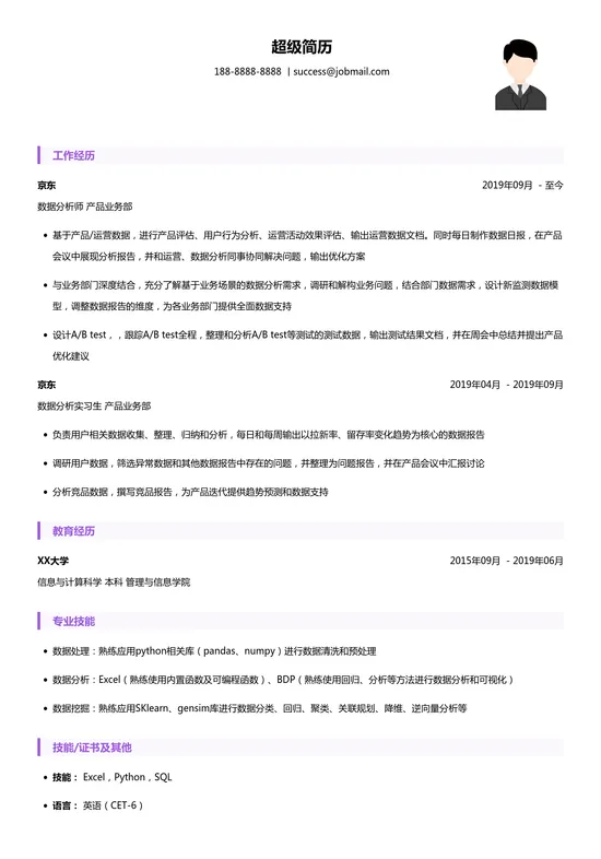 京东数据分析简历模板