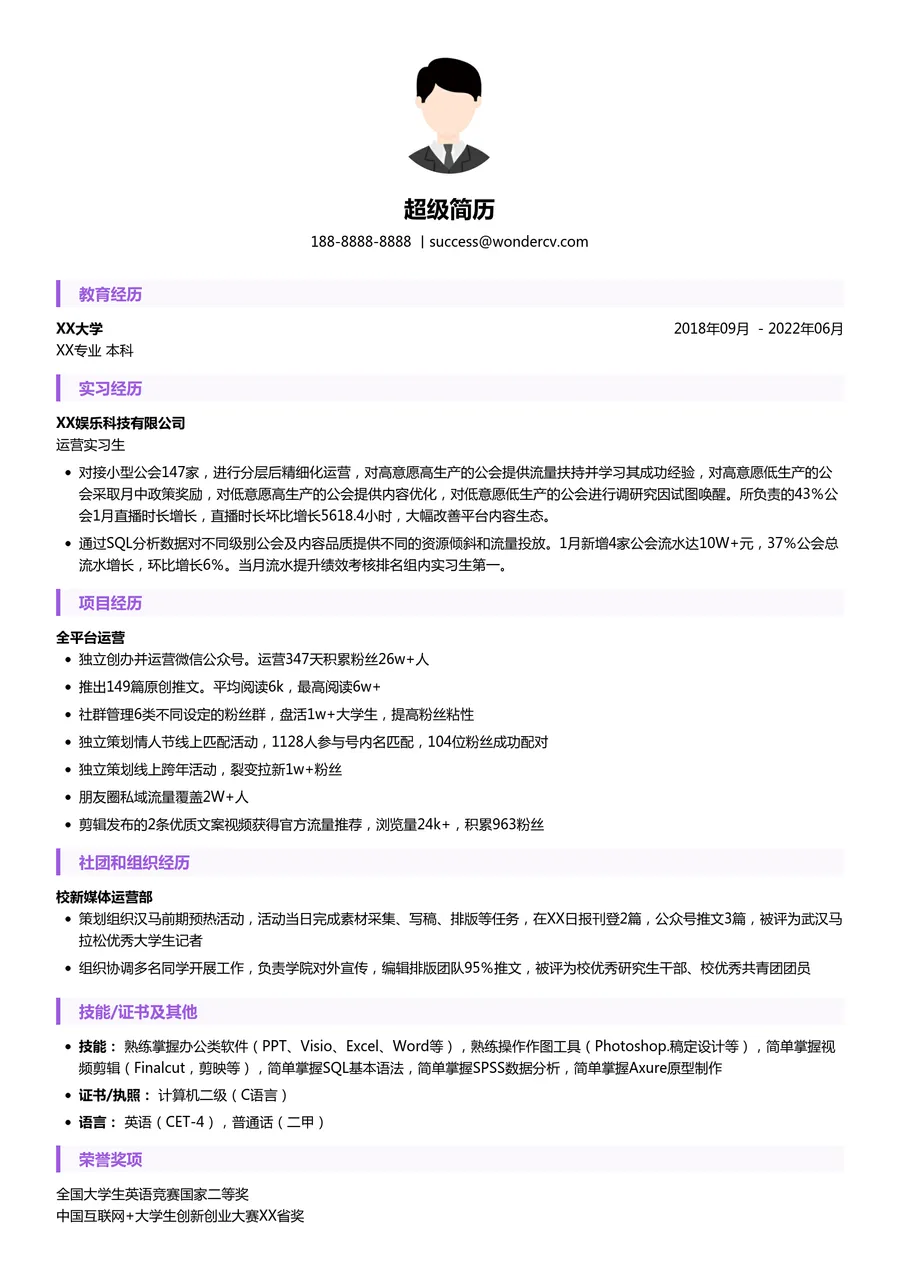 西山居-新媒体运营简历模板