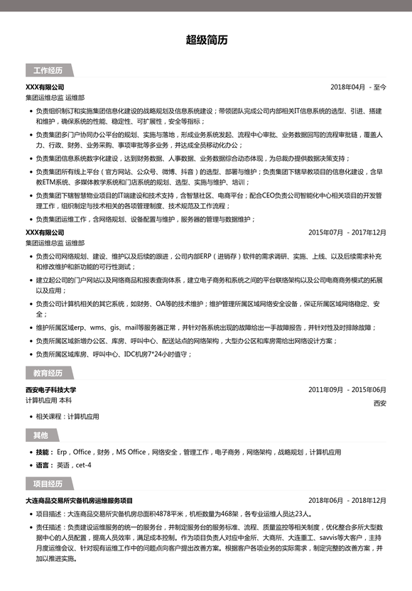 集团运维总监简历模板